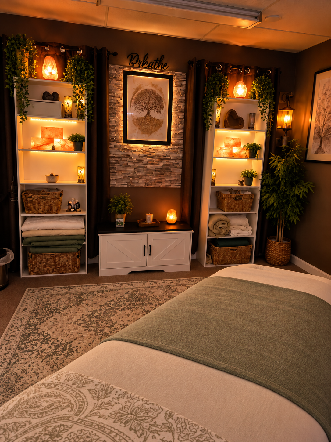 Warmly lit East Granby therapeutic massage treatment room